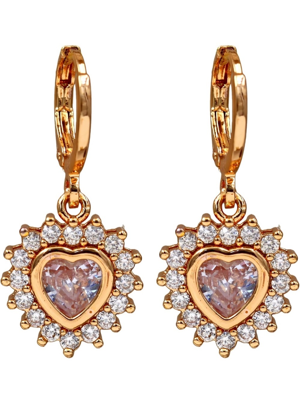 Anthropologie Gold Heart Halo Earrings with Pink Center